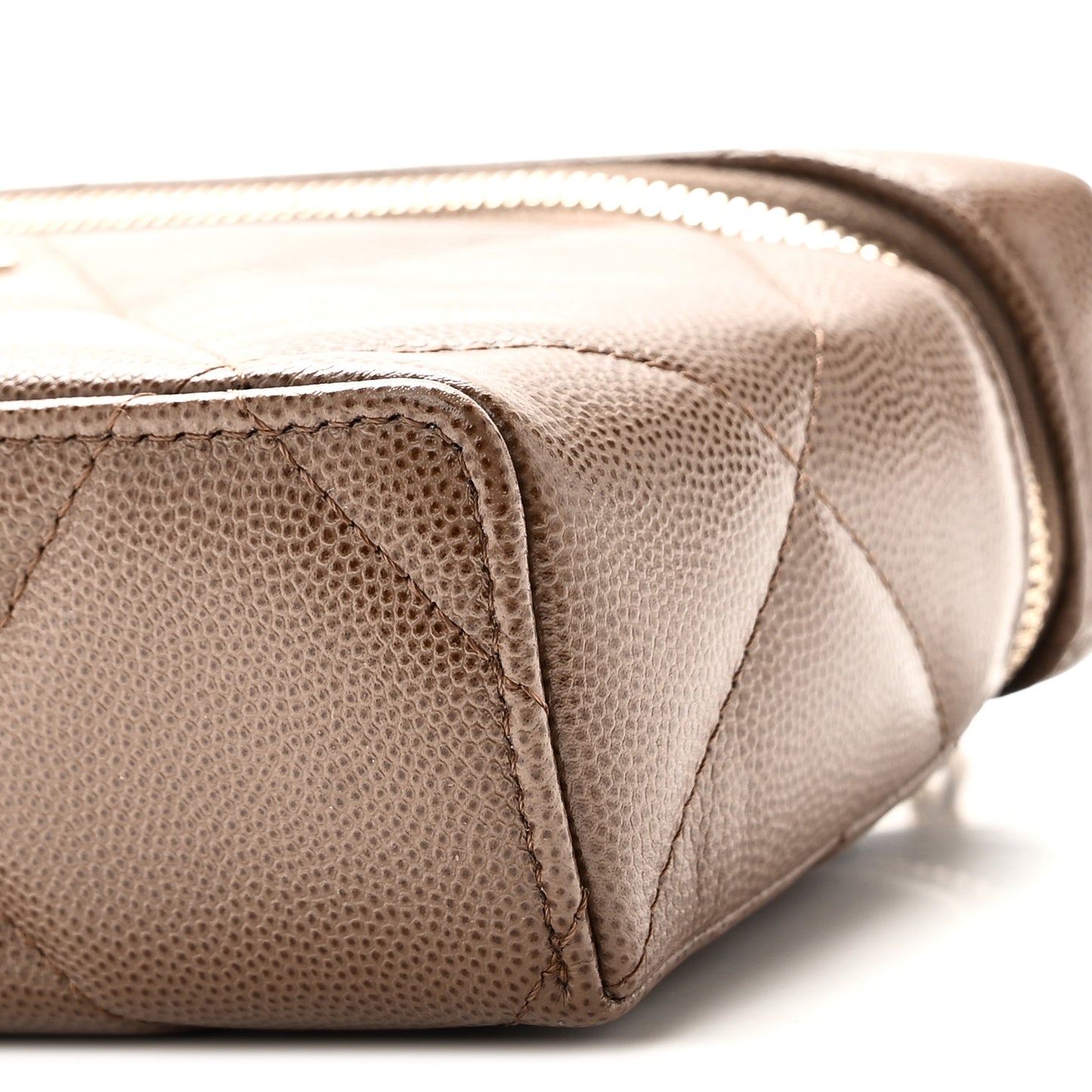 Caviar Quilted Top Handle Slim Vanity With Chain  Light Brown