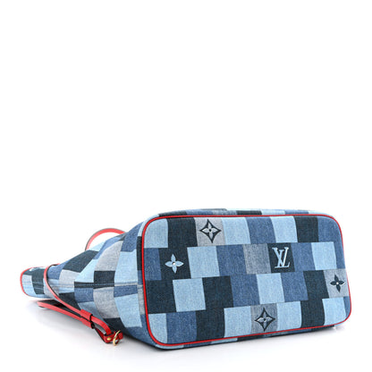Louis Vuitton Denim Damier Monogram Patchwork Neverfull Blue Rouge 5 of 14