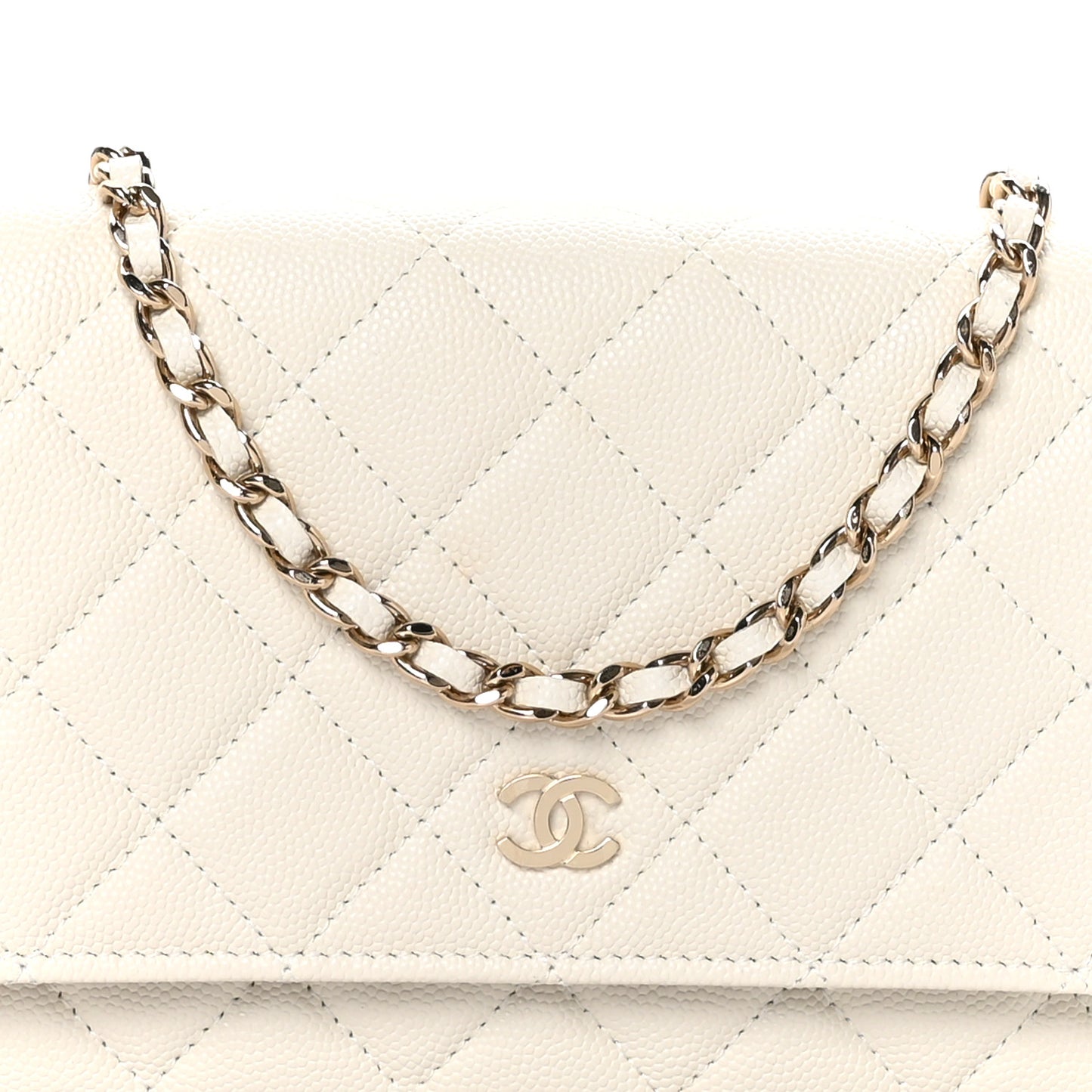 Caviar Quilted Wallet On Chain WOC White