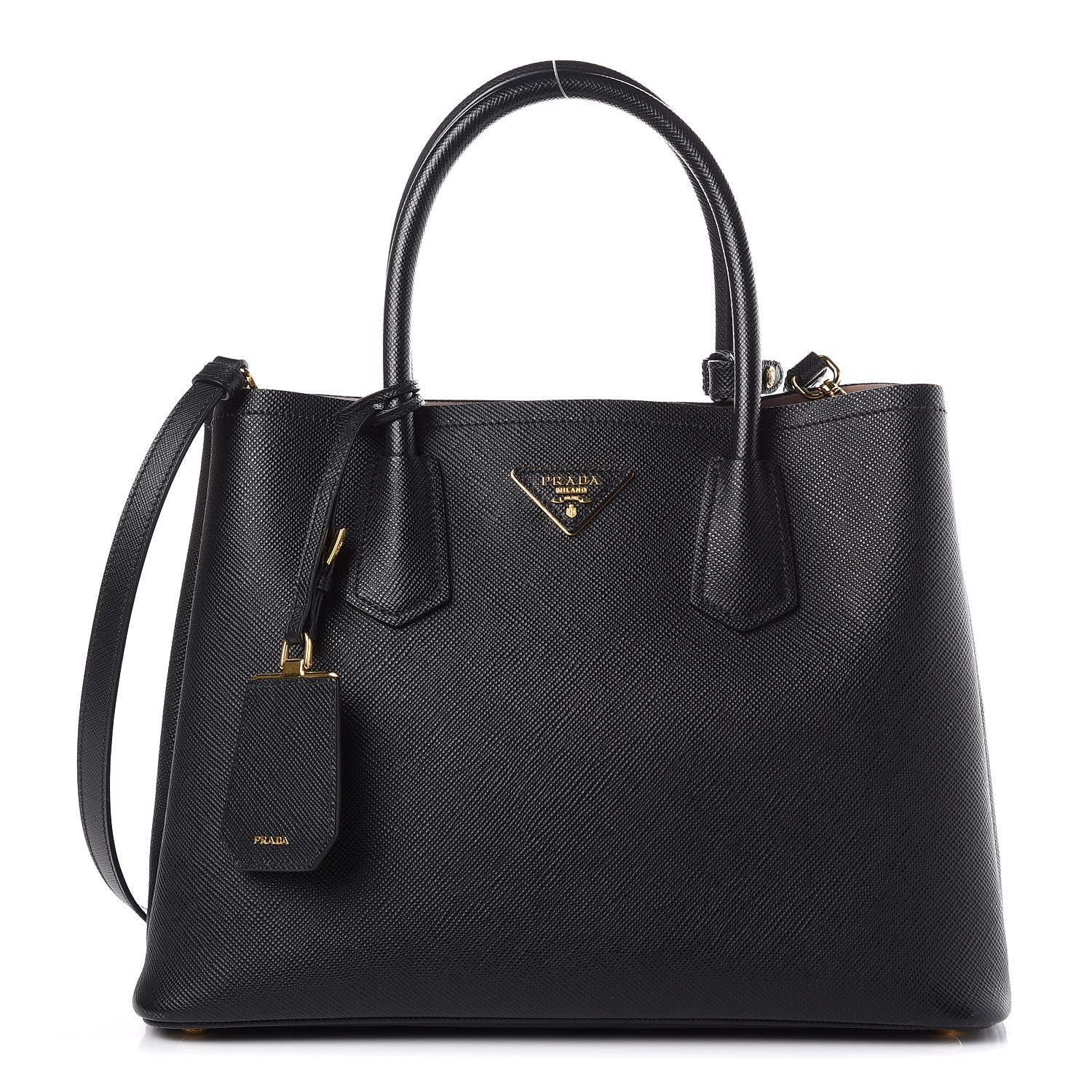 Prada Saffiano Cuir Medium Double Bag Black Mughetto 1 of 16