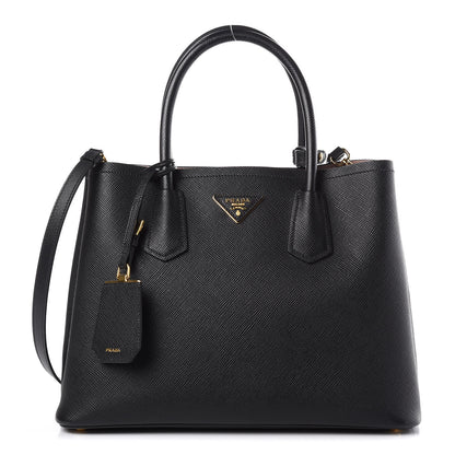 Prada Saffiano Cuir Medium Double Bag Black Mughetto 1 of 16