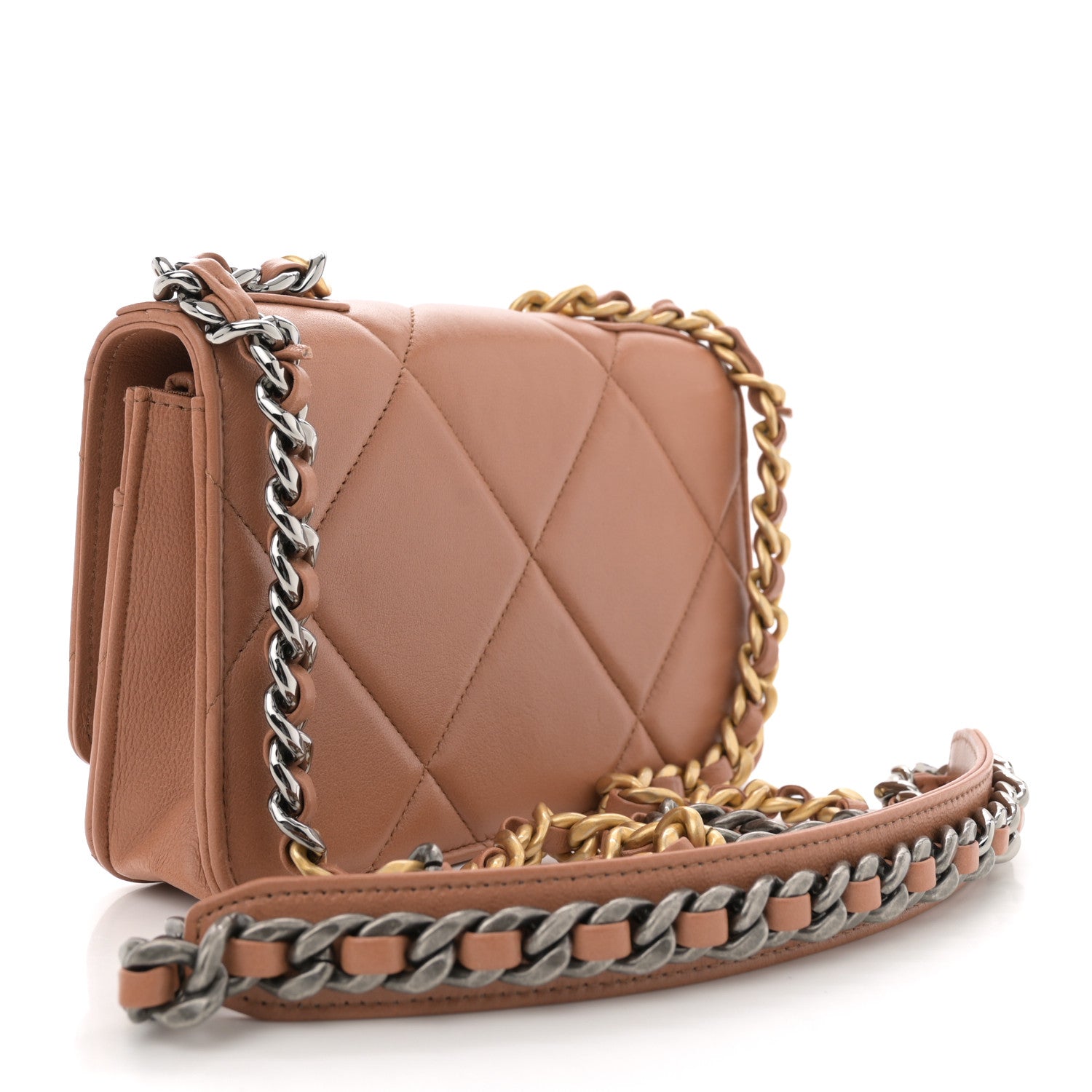 Chanel Lambskin Quilted Chanel 19 Wallet On Chain WOC Brown 2 of 11