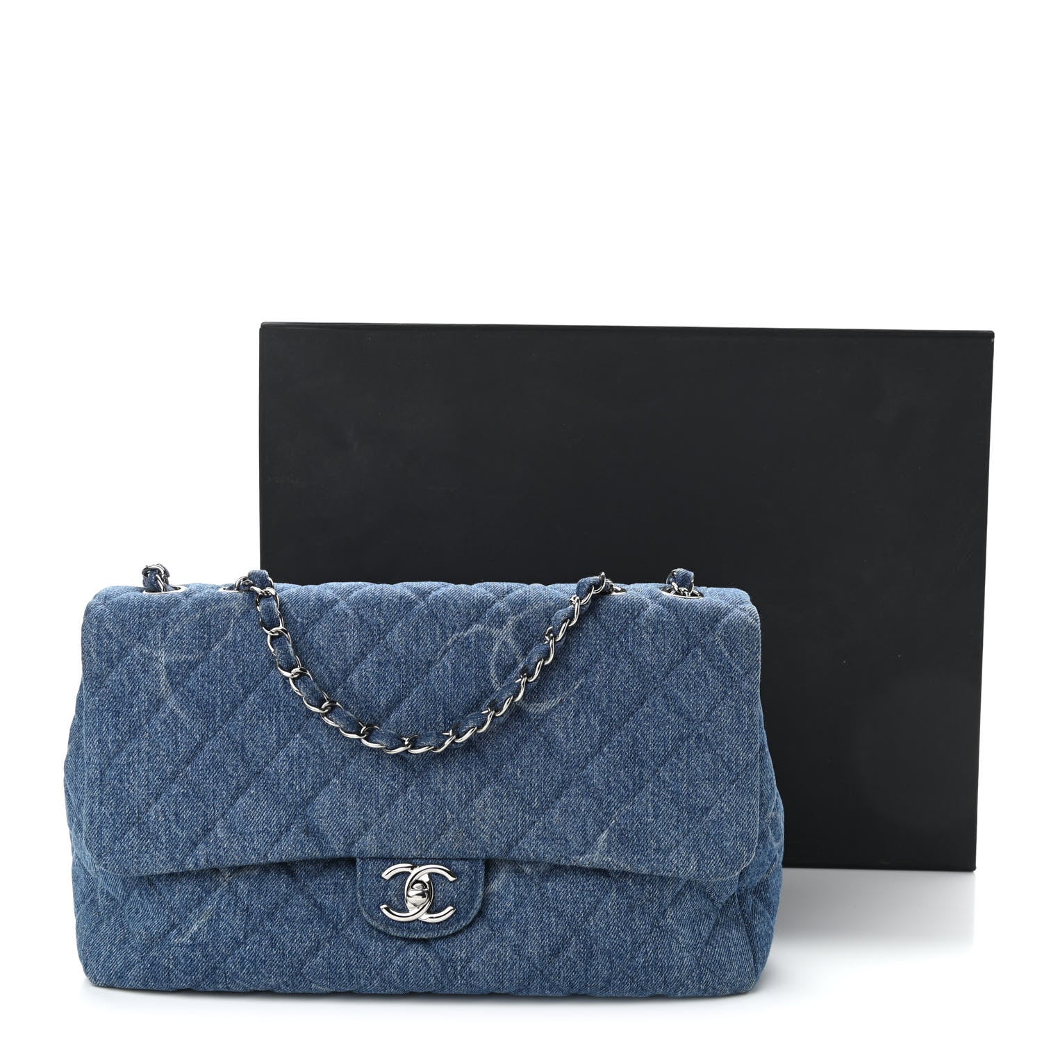 Chanel Denim Quilted CC Print Jumbo Single Flap Blue 11 of 11
