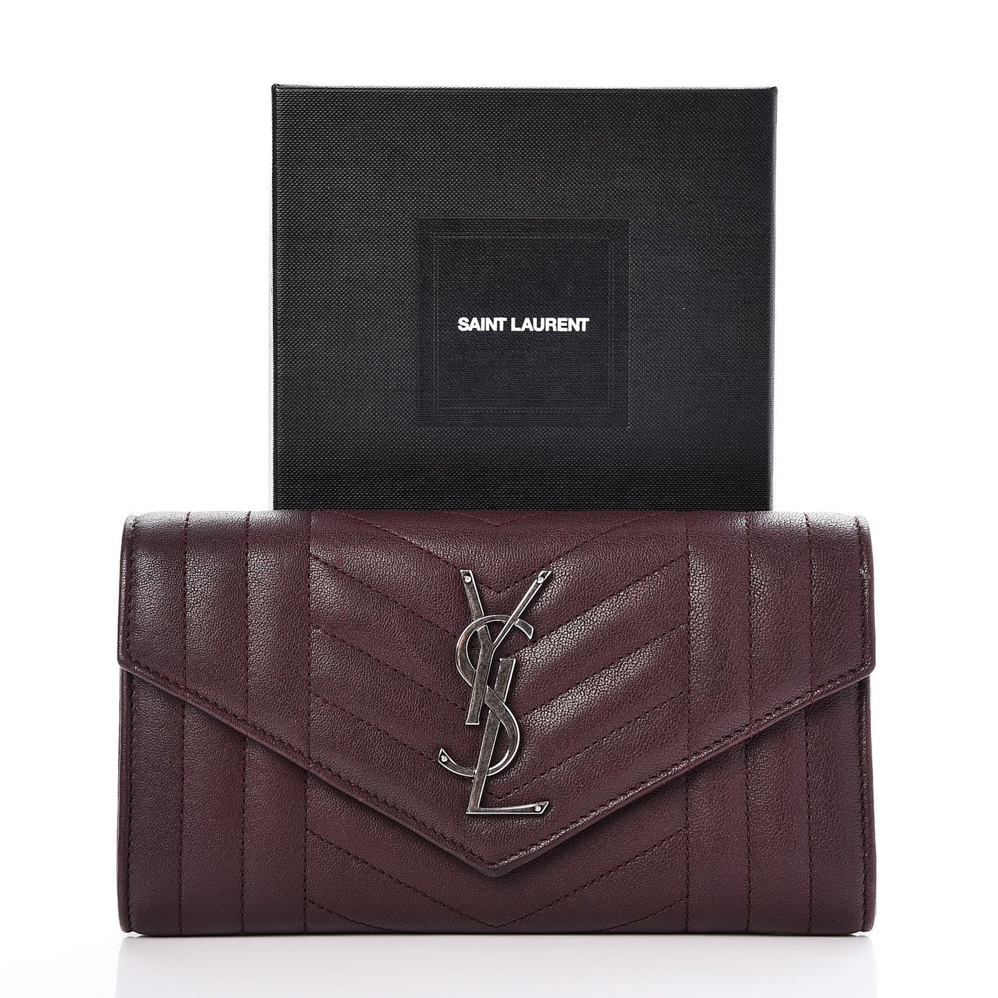 Lambskin Mixed Matelasse Quilted Large Monogram Envelope Wallet Bordeaux