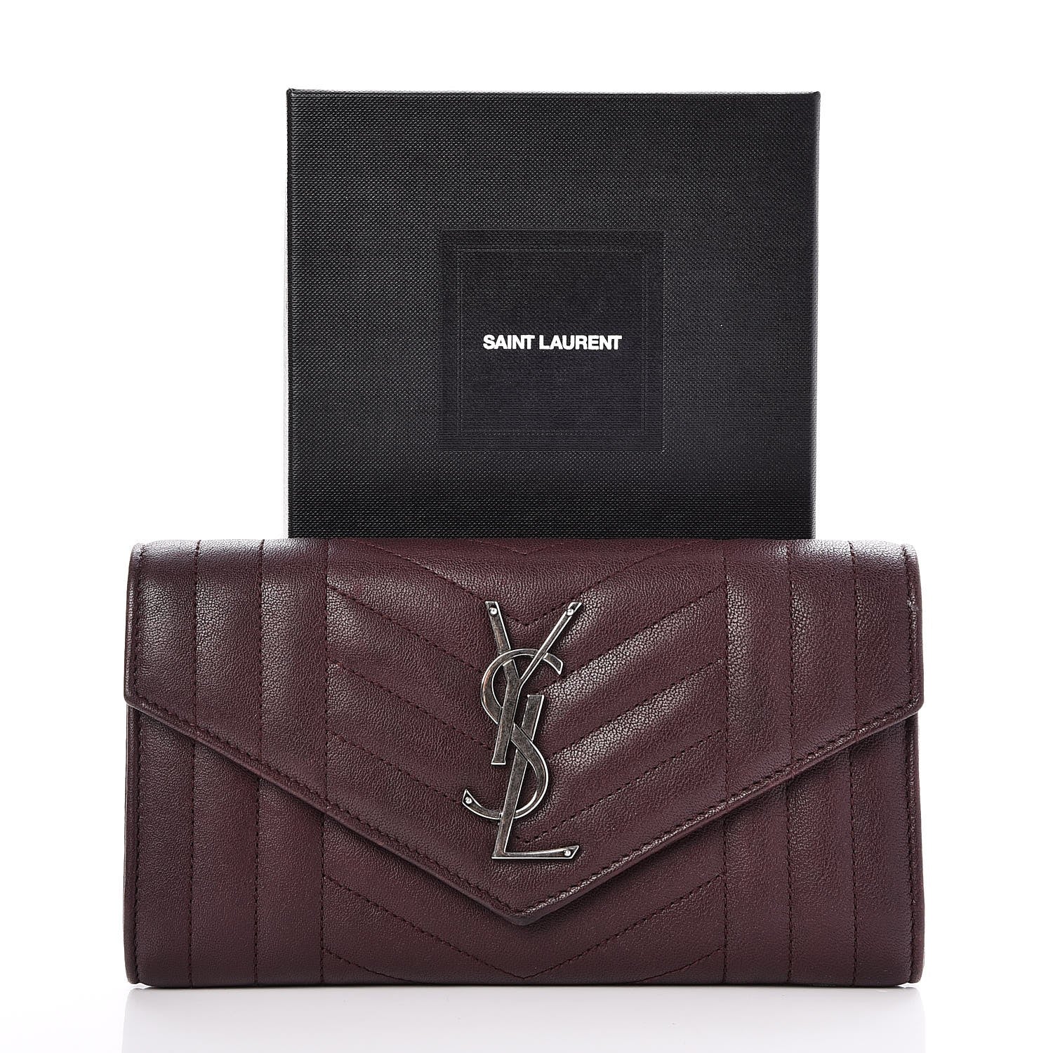 Saint Laurent Lambskin Mixed Matelasse Quilted Large Monogram Envelope Wallet Bordeaux 9 of 9