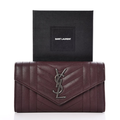 Saint Laurent Lambskin Mixed Matelasse Quilted Large Monogram Envelope Wallet Bordeaux 9 of 9