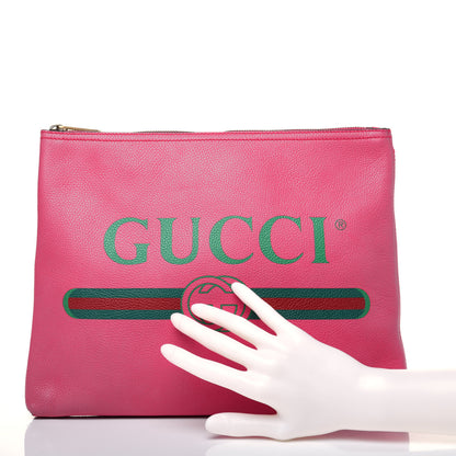 Gucci Pebbled Calfskin Medium Logo Portfolio Clutch Box Pink Green 2 of 15