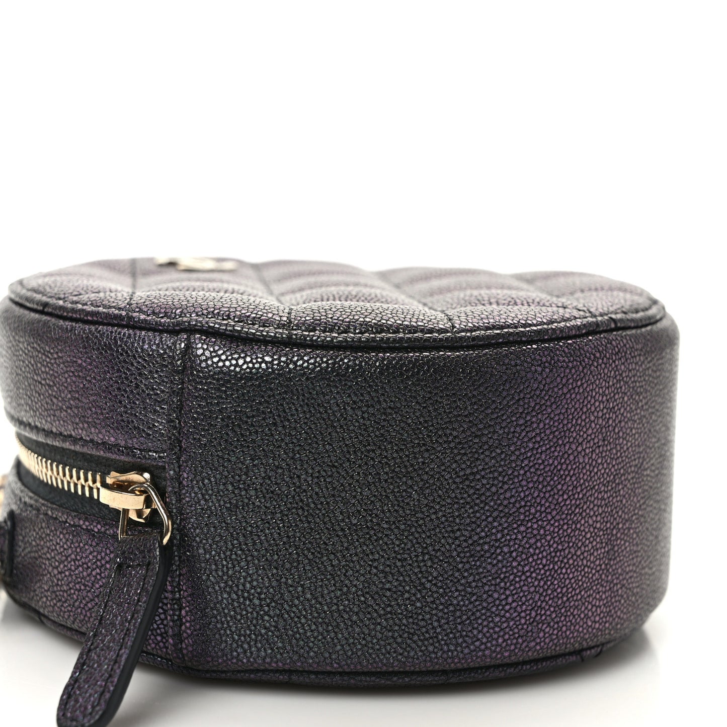 Iridescent Caviar Quilted Round Clutch With Chain Black