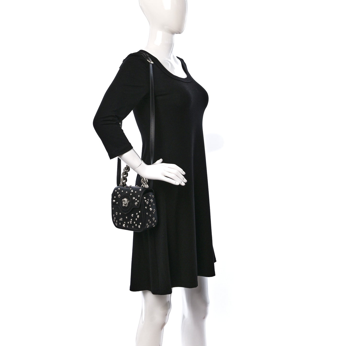 Grained Calfskin Spiked Micro La Medusa Bag Black