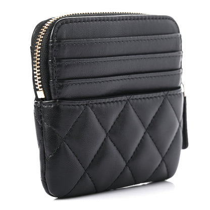 Chanel Lambskin Quilted Zip Card Holder Wallet Black 3 of 7