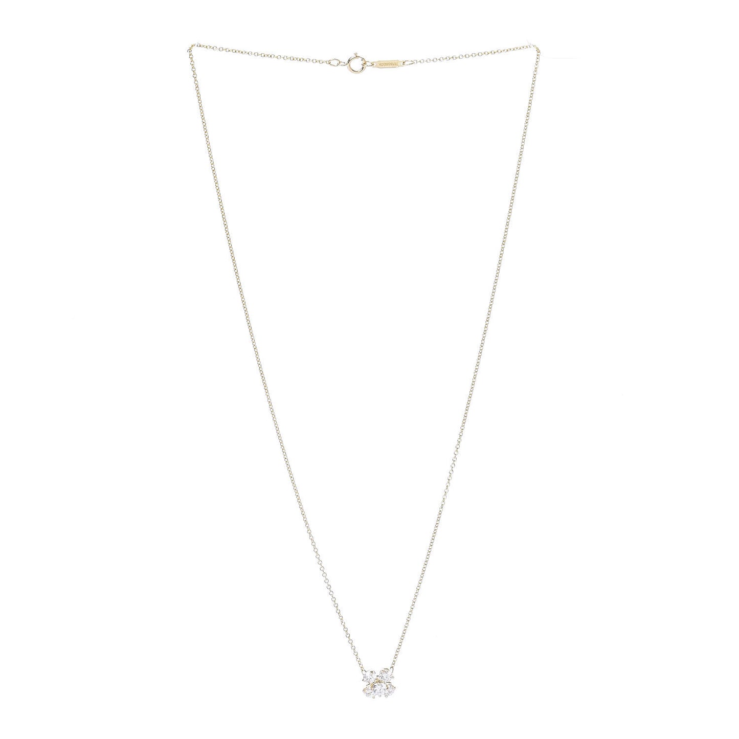 18K Yellow Gold Five Diamond Flower Cluster Pendant Necklace