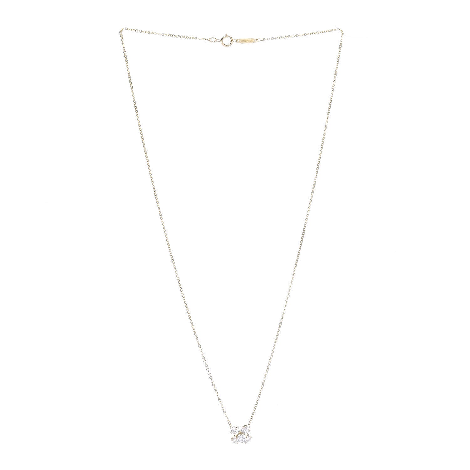 Tiffany 18K Yellow Gold Five Diamond Flower Cluster Pendant Necklace 3 of 6