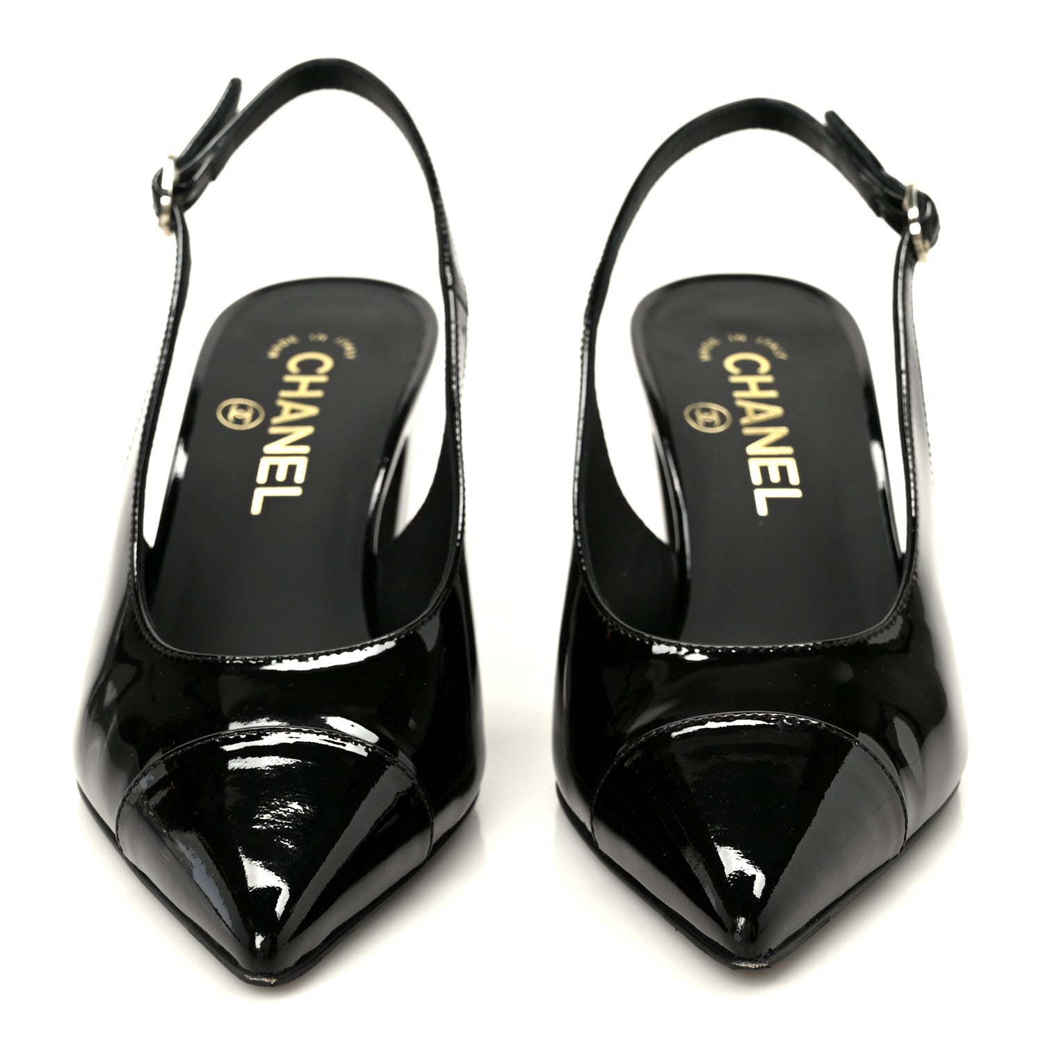 Chanel Patent Calfskin Cap Toe CC Slingback Pumps 36 Black 3 of 9