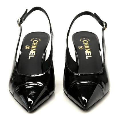 Chanel Patent Calfskin Cap Toe CC Slingback Pumps 36 Black 3 of 9