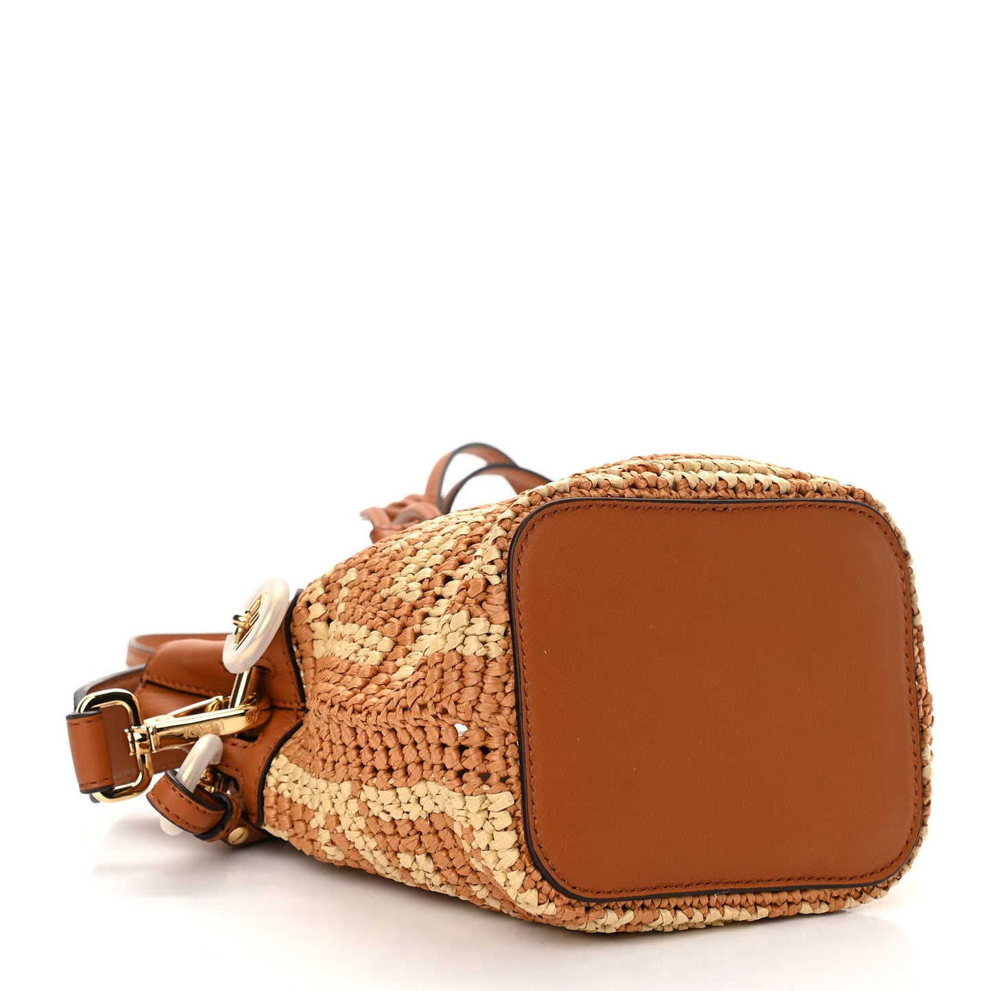 Raffia Vitello Seta F is Fendi FF Woven Mini Mon Tresor Bucket Bag Brick Natural