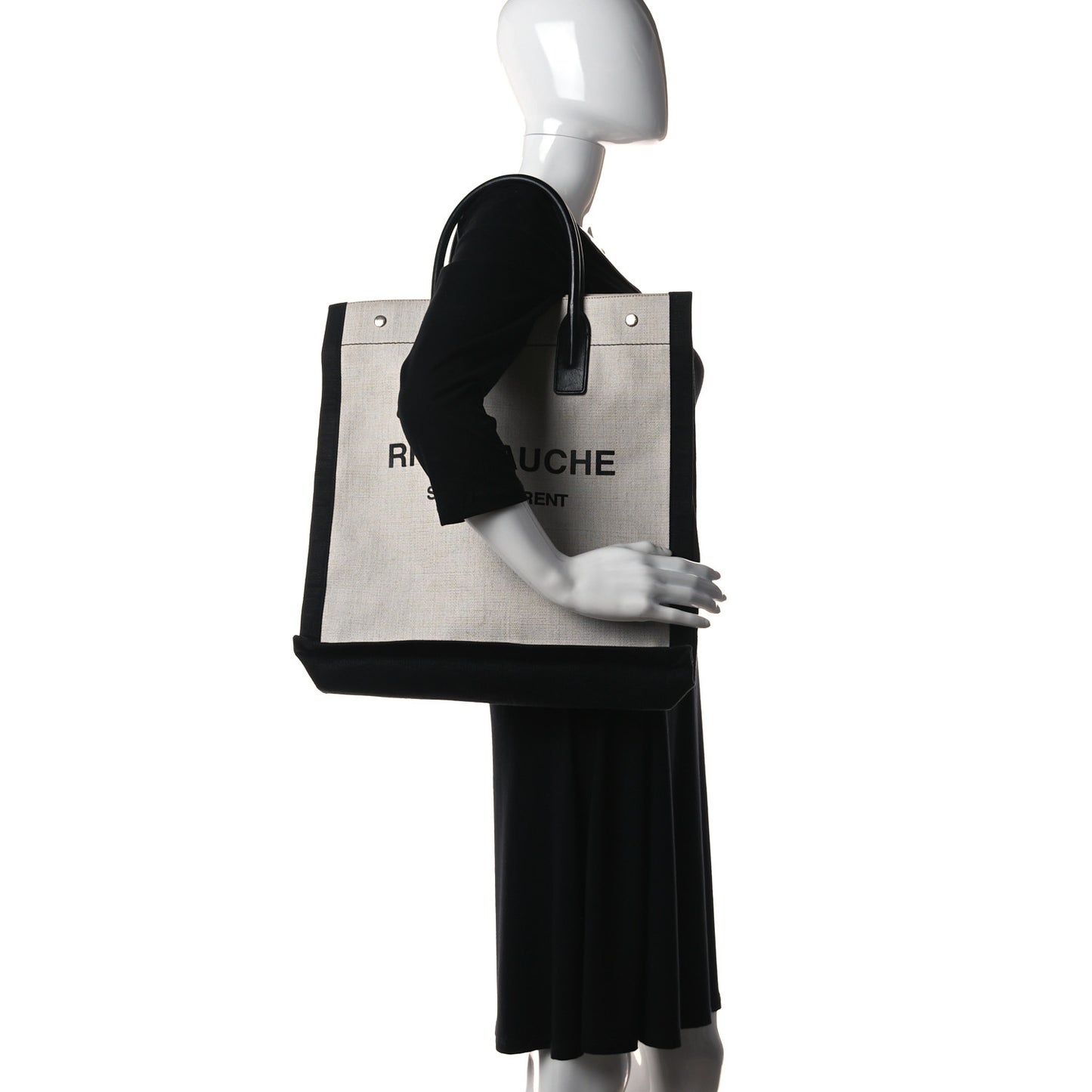 Linen Calfskin Rive Gauche North South Tote White Black