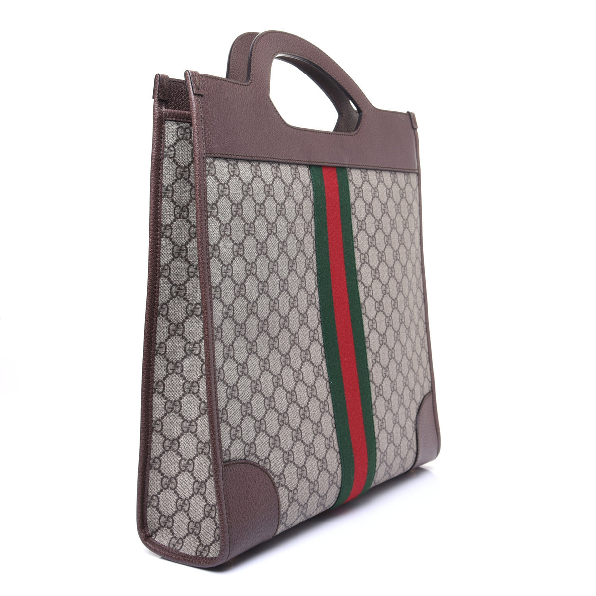 GG Supreme Monogram Textured Calfskin Web Medium Ophidia Slip Handle Tote Beige Ebony New Acero