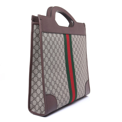 Gucci GG Supreme Monogram Textured Calfskin Web Medium Ophidia Slip Handle Tote Beige Ebony New Acero 3 of 12