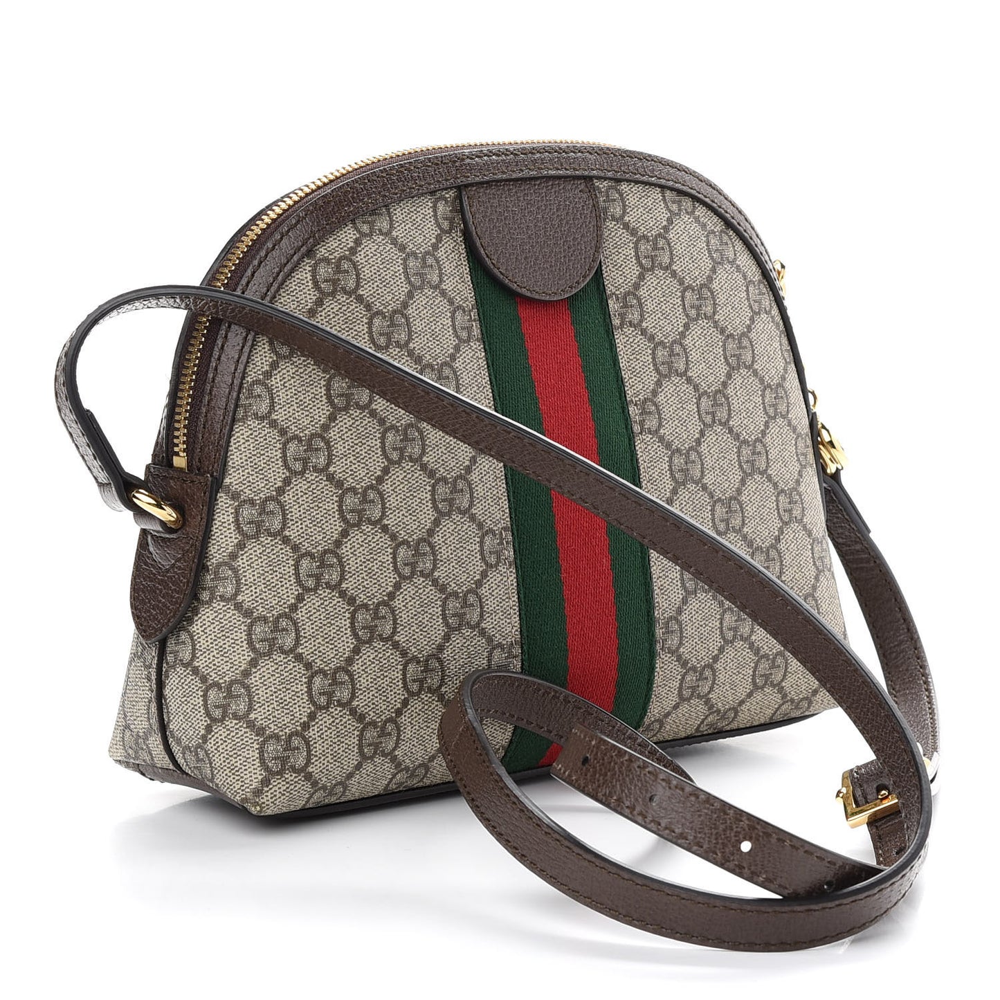 GG Supreme Monogram Textured Dollar Calfskin Web Small Ophidia Dome Shoulder Bag Beige Ebony New Acero