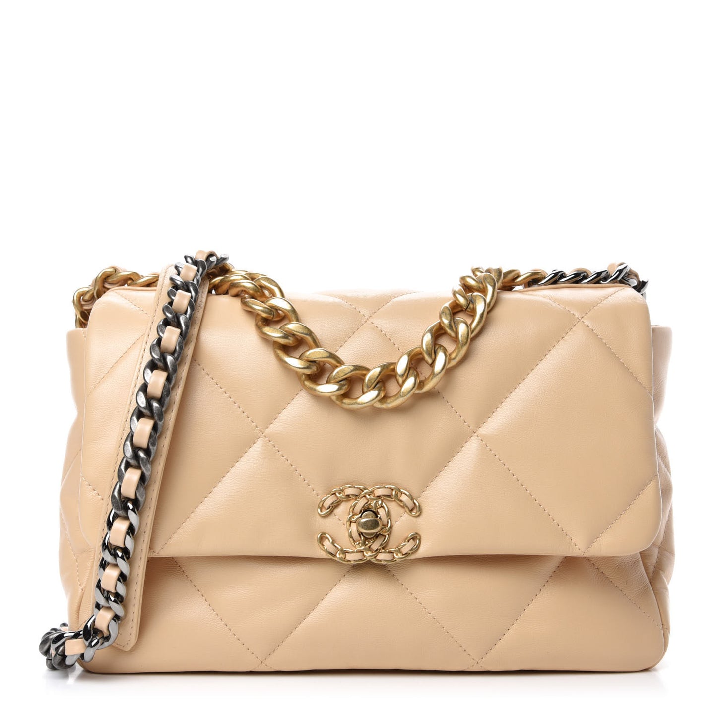 Lambskin Quilted Large 19 Flap Beige