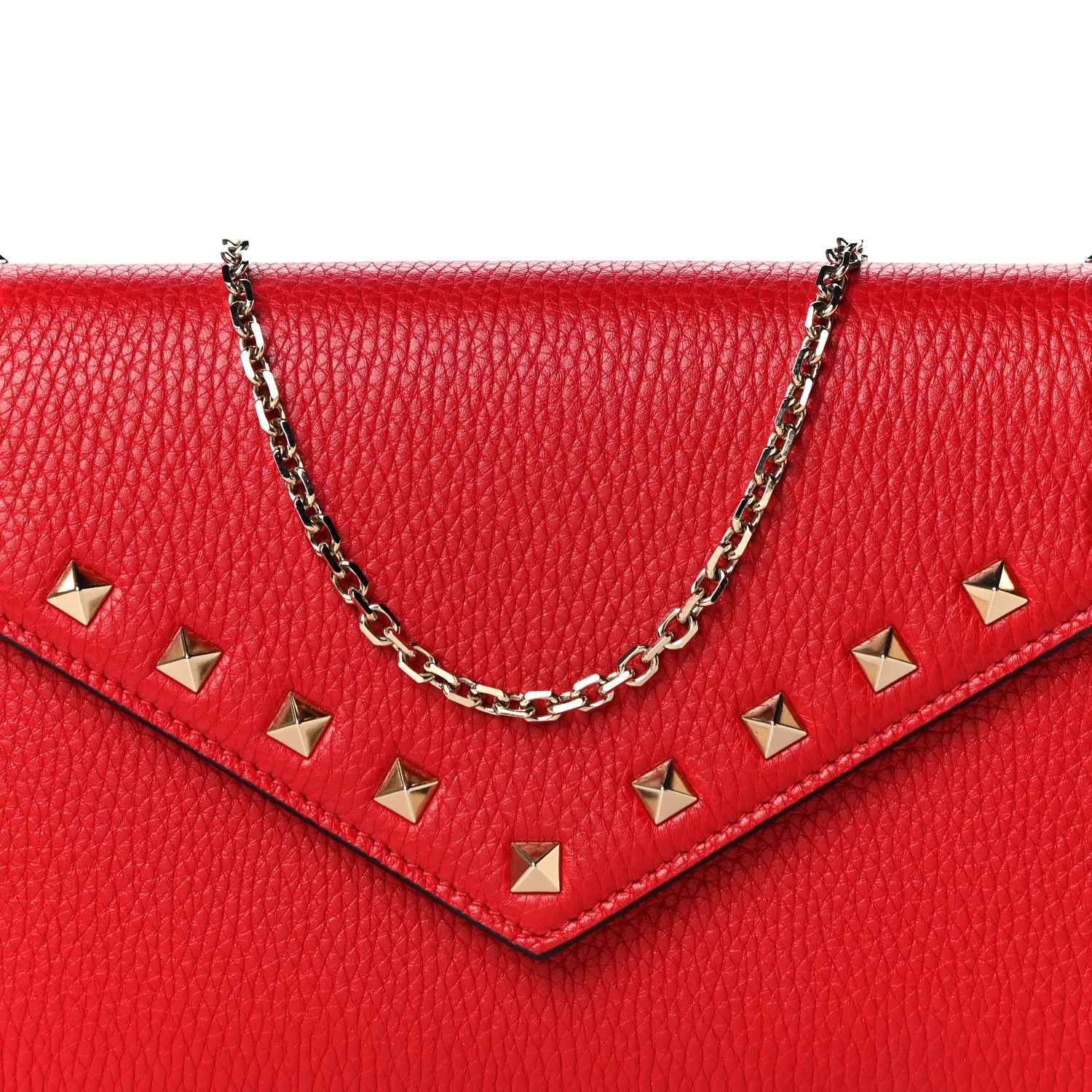 Valentino Garavani Pebbled Calfskin Rockstud Envelope Wallet on Chain Rouge Pur 7 of 10