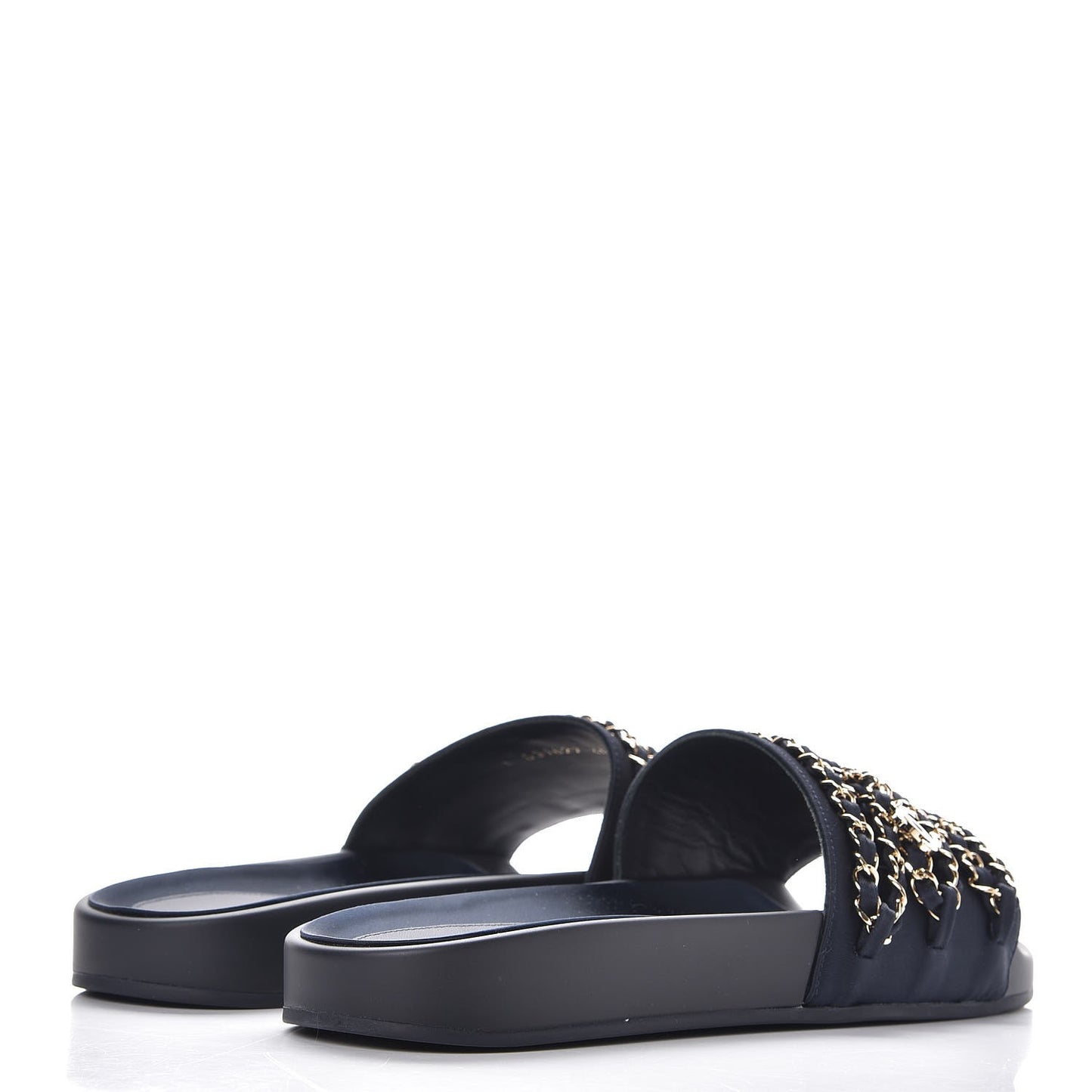 Satin Chain Flat Sandals 40 Marine