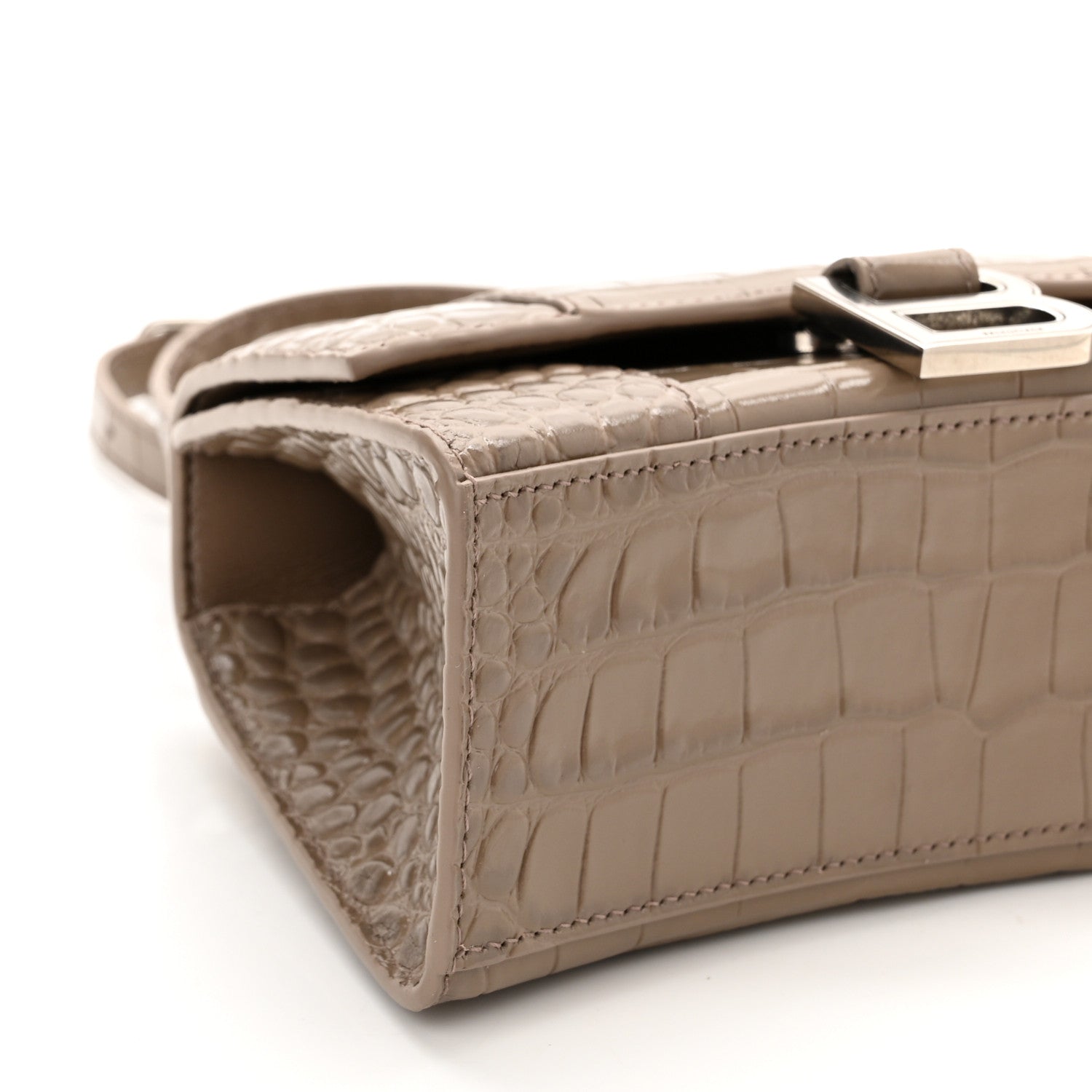 Balenciaga Shiny Calfskin Crocodile Embossed Hourglass Top Handle Bag XS Mink Grey 10 of 11