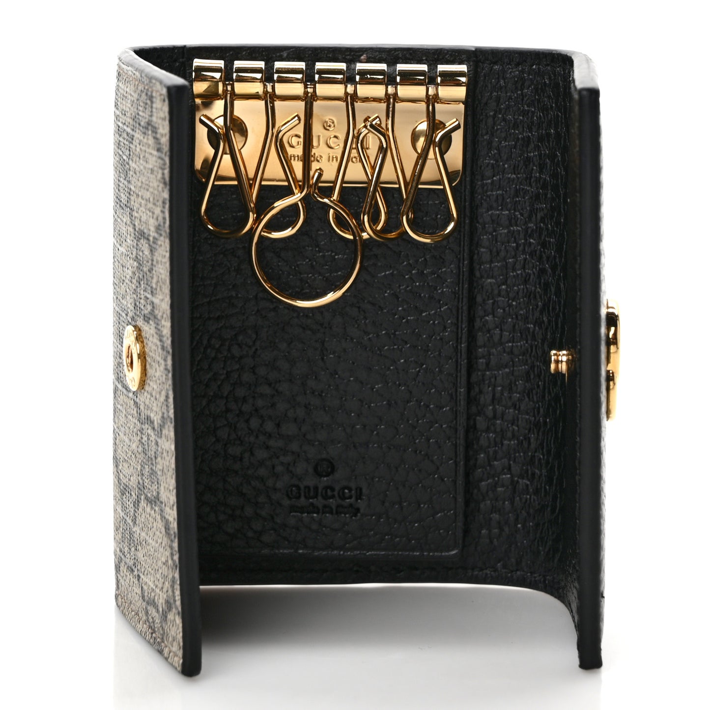 Dollar Calfskin GG Supreme Monogram GG Marmont 6 Key Holder Case Black Beige Ebony