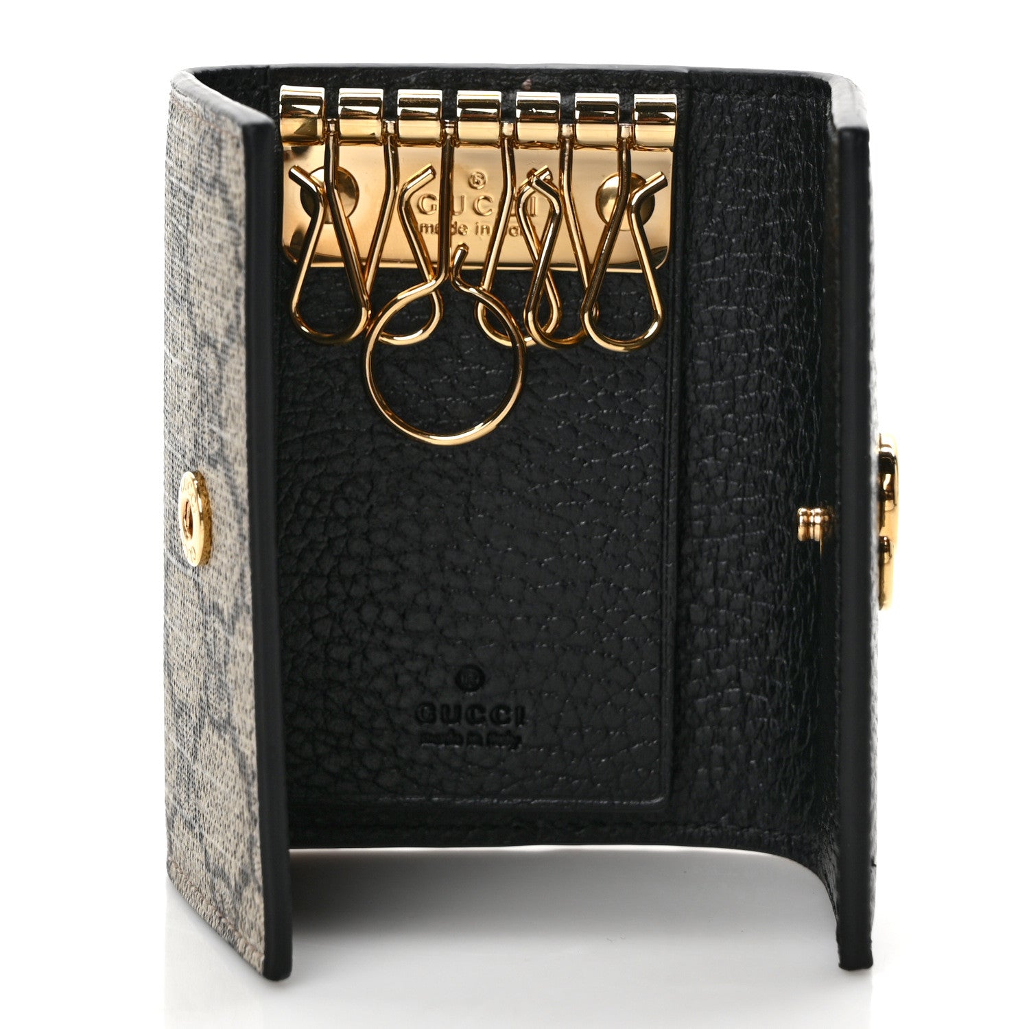 Gucci Dollar Calfskin GG Supreme Monogram GG Marmont 6 Key Holder Case Black Beige Ebony 5 of 7