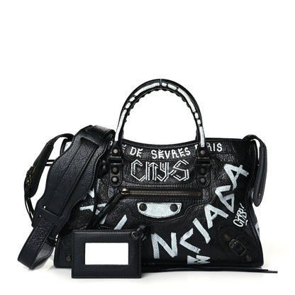 Balenciaga Agneau Classic Hardware Graffiti All Over S City Black 1 of 10
