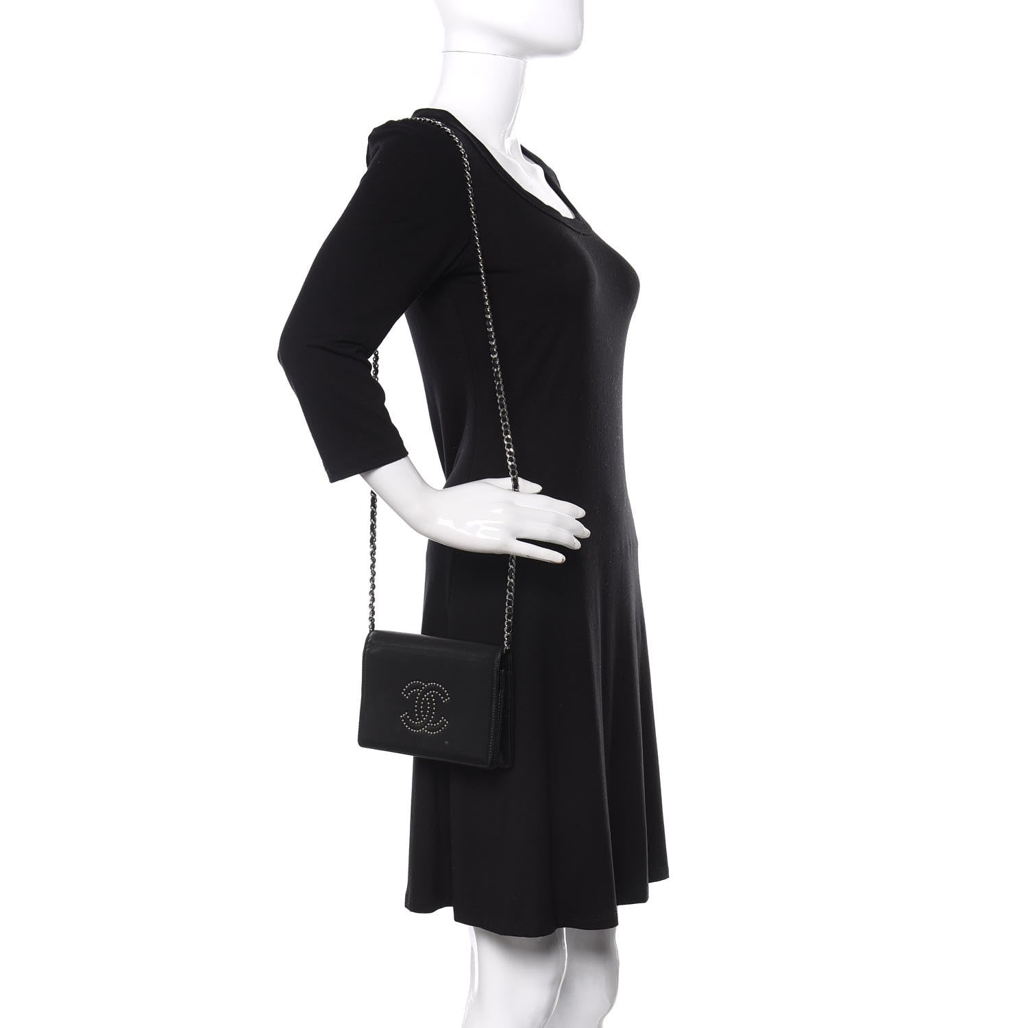 Chanel Lambskin Studded CC Wallet On Chain WOC Black 2 of 19