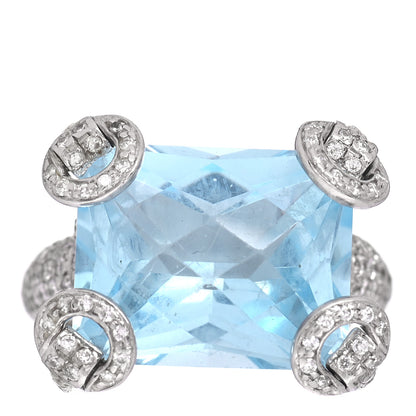 Gucci 18K White Gold Diamond Blue Topaz Pave Horsebit Ring 53 6.5 1 of 6