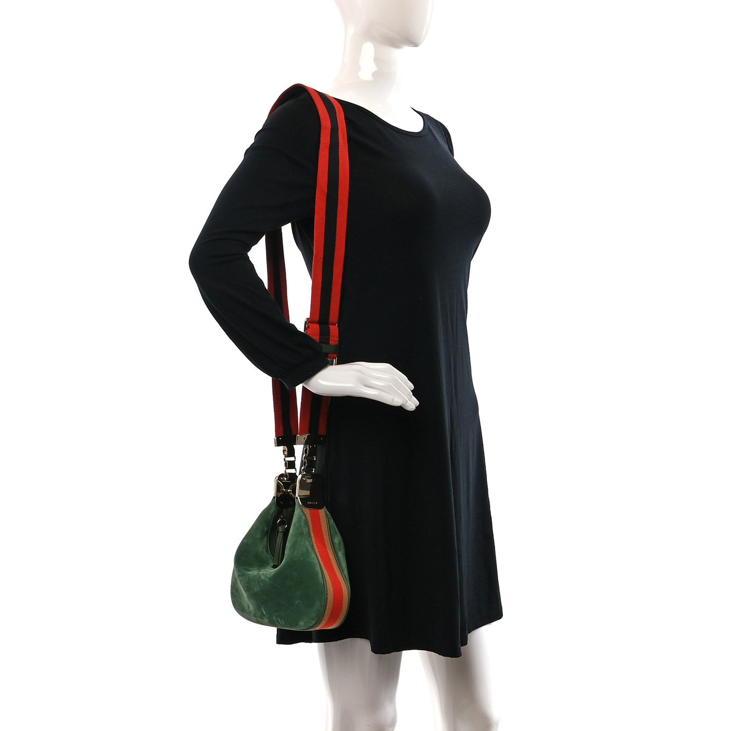 Suede Web Small Attache Shoulder Bag Cactus Green