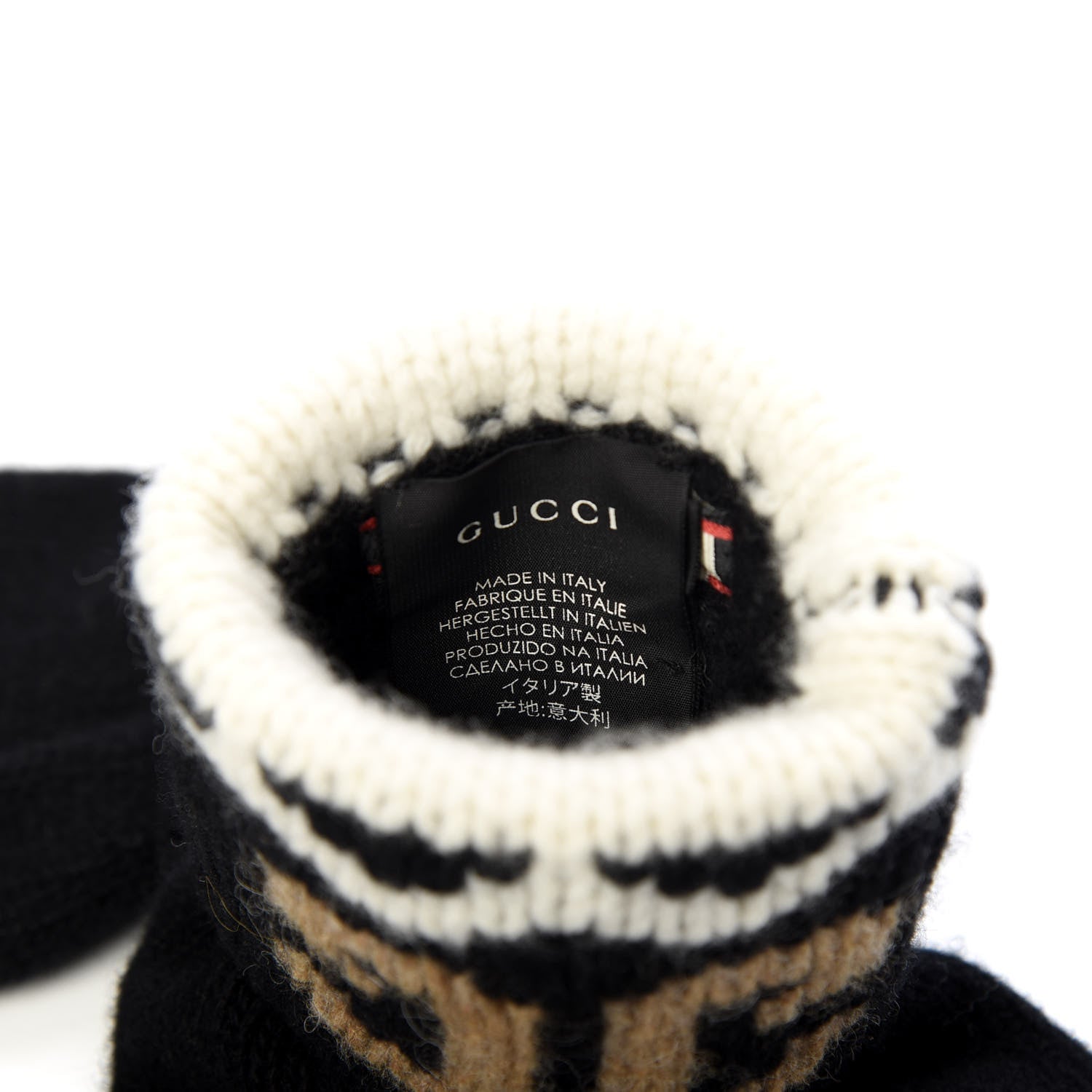 Gucci Wool Tricot GG Perty Gloves L Black Beige 5 of 5