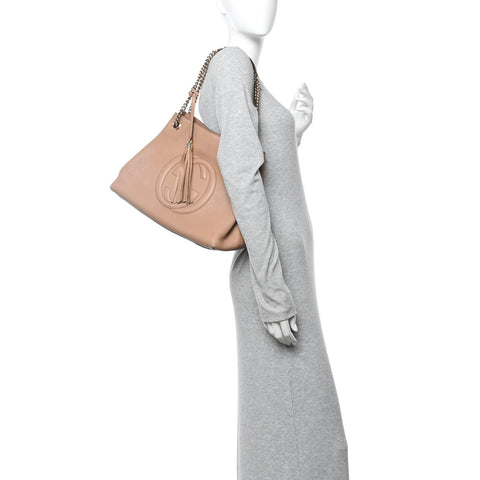 Pebbled Calfskin Medium Soho Chain Shoulder Bag Camelia