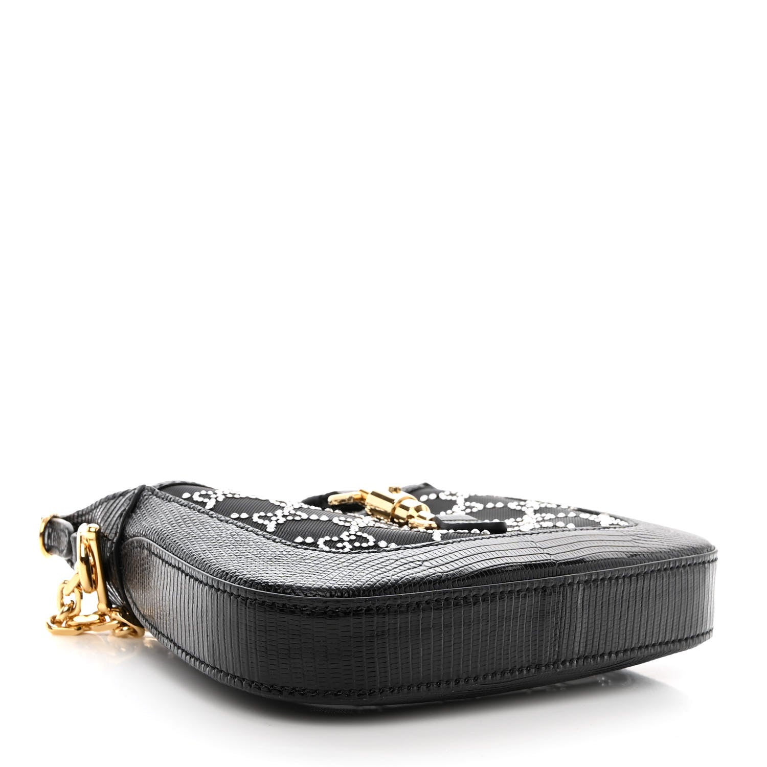 Gucci Lizard Mesh Crystal GG Monogram Mini Jackie 1961 Hobo Black 4 of 10