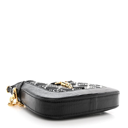 Gucci Lizard Mesh Crystal GG Monogram Mini Jackie 1961 Hobo Black 4 of 10
