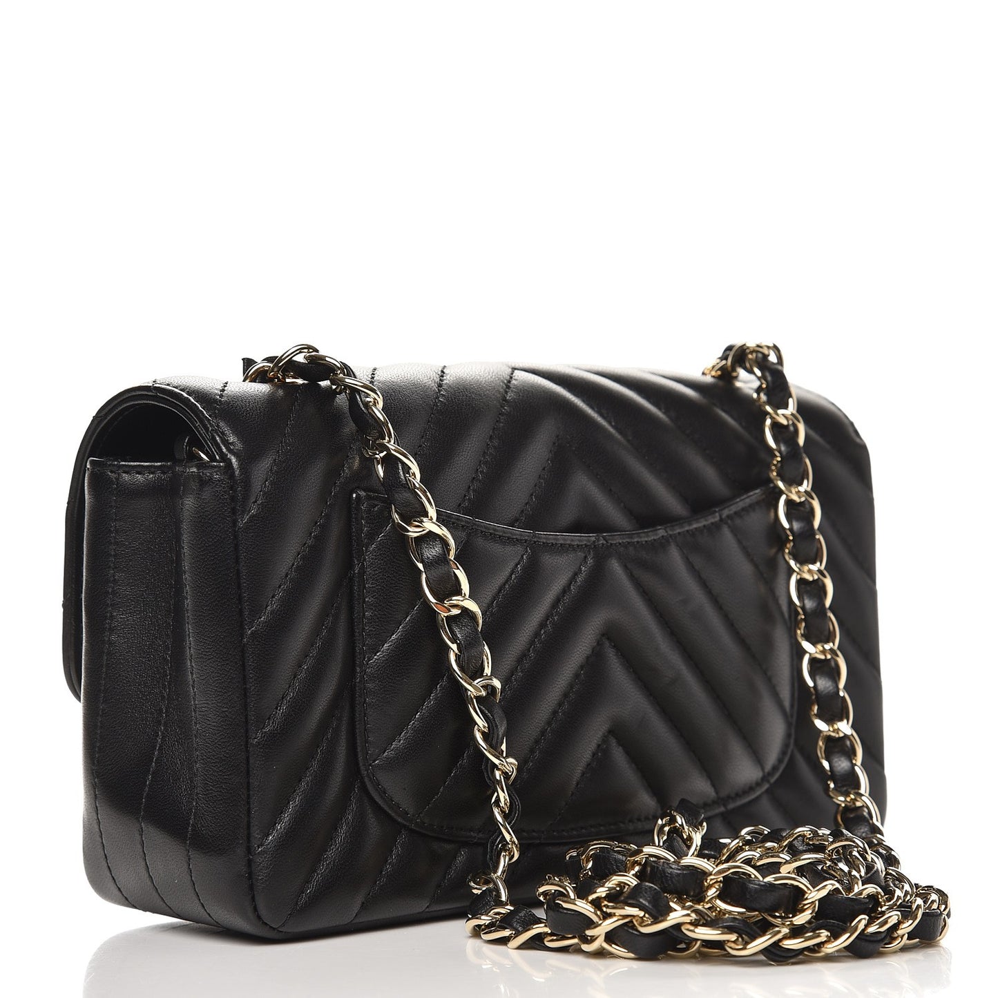 Lambskin Chevron Quilted Mini Rectangular Flap Black