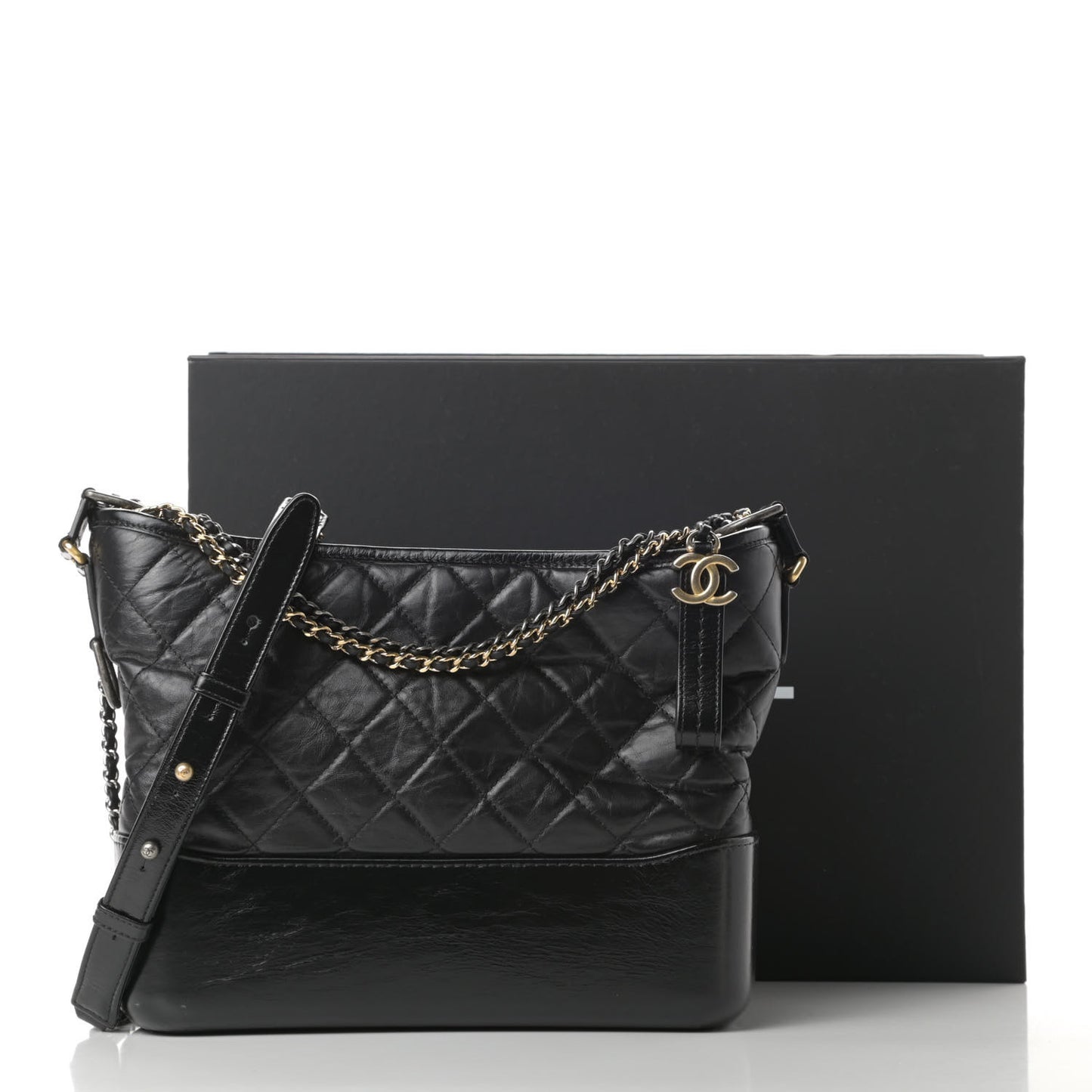 Aged Calfskin Quilted Medium Gabrielle Hobo Black