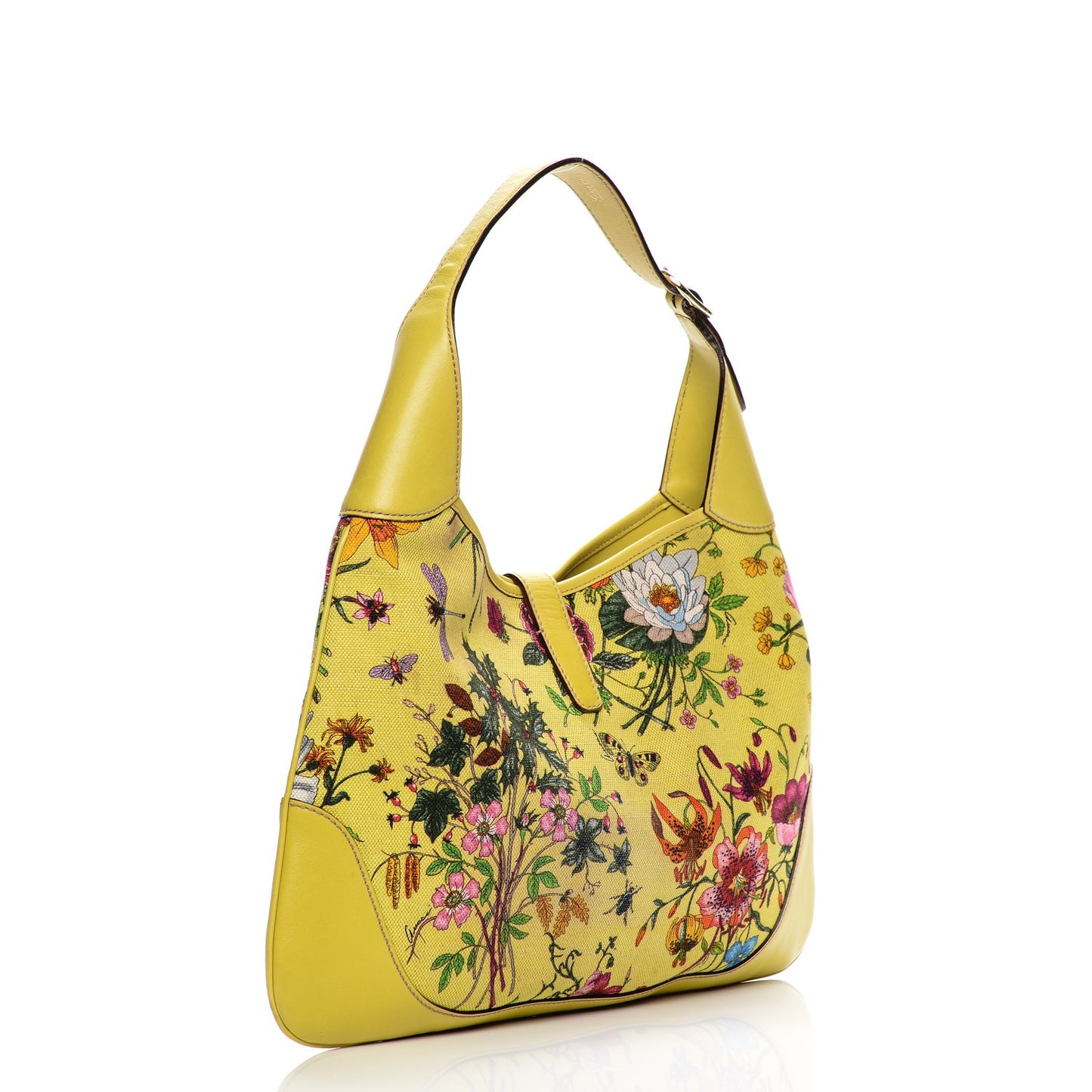 Canvas Floral Flora Jackie O Bouvier Hobo Yellow