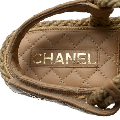 Chanel Cord Lambskin Quilted Logo Sandals 40 Beige 7 of 8