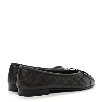 Chanel Lambskin Quilted CC Cap Toe Ballerina Flats 38 Dark Brown 4 of 8