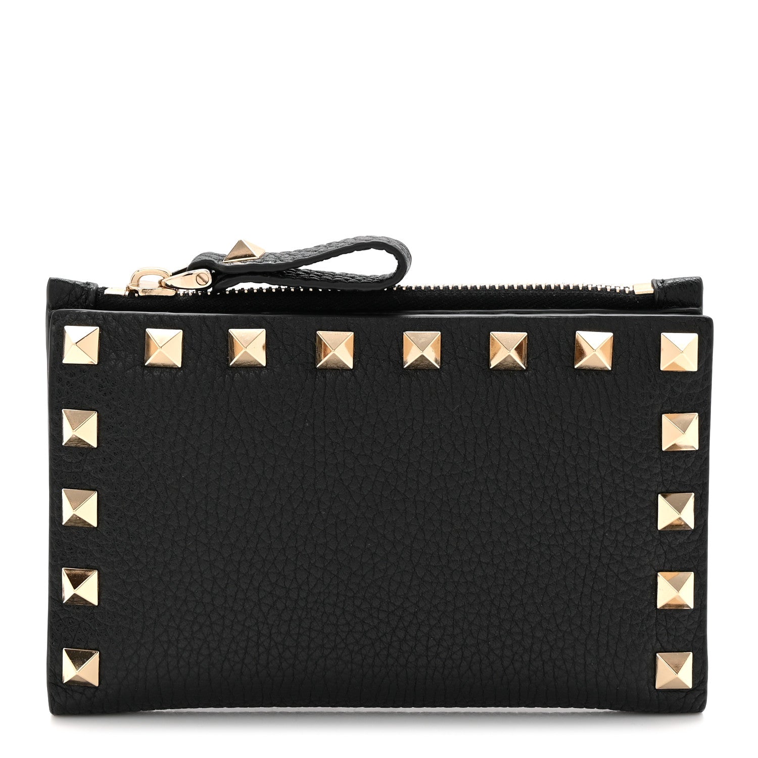 Valentino Garavani Pebbled Calfskin Rockstud Coin Case Card Holder Black 1 of 7