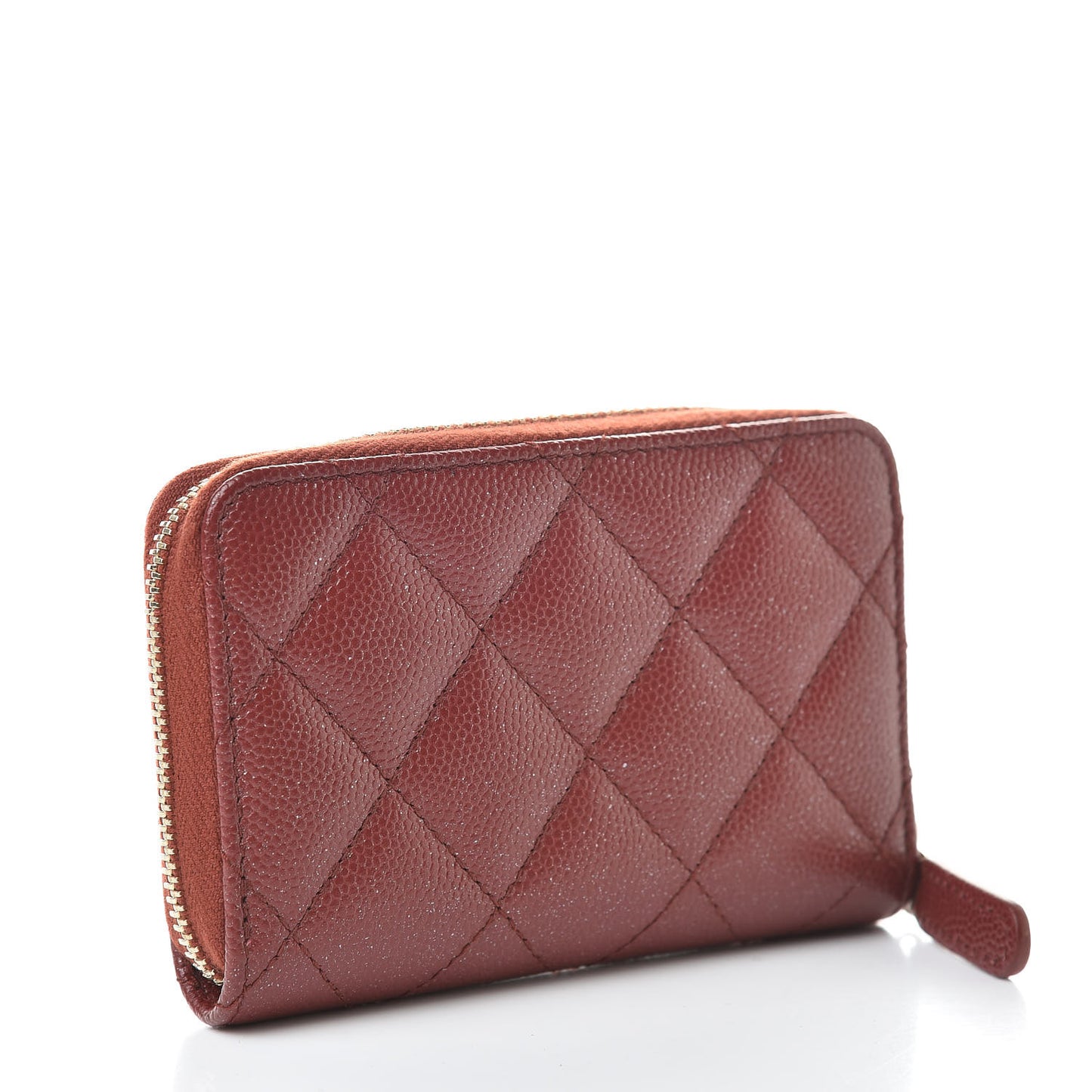 Iridescent Caviar Quilted Zip Coin Purse Burgundy
