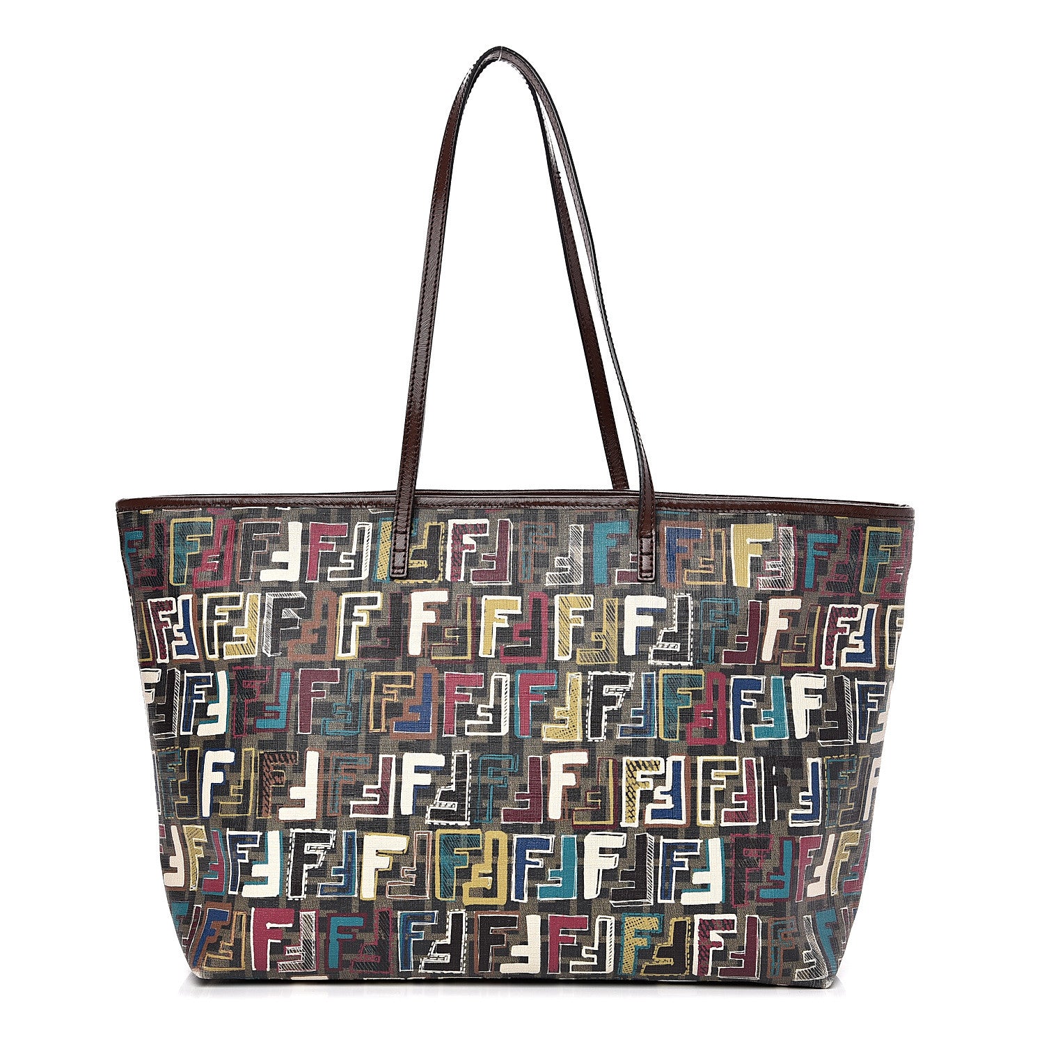 Fendi Zucca Spalmati Vitello FF Multicolor Medium Roll Tote Tobacco Multicolor Marrone 1 of 14