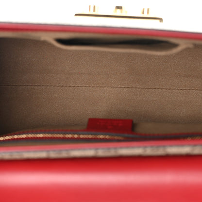 Gucci GG Supreme Monogram Calfskin Small Padlock Top Handle Bag Beige Hibiscus Red New Rosette 11 of 37