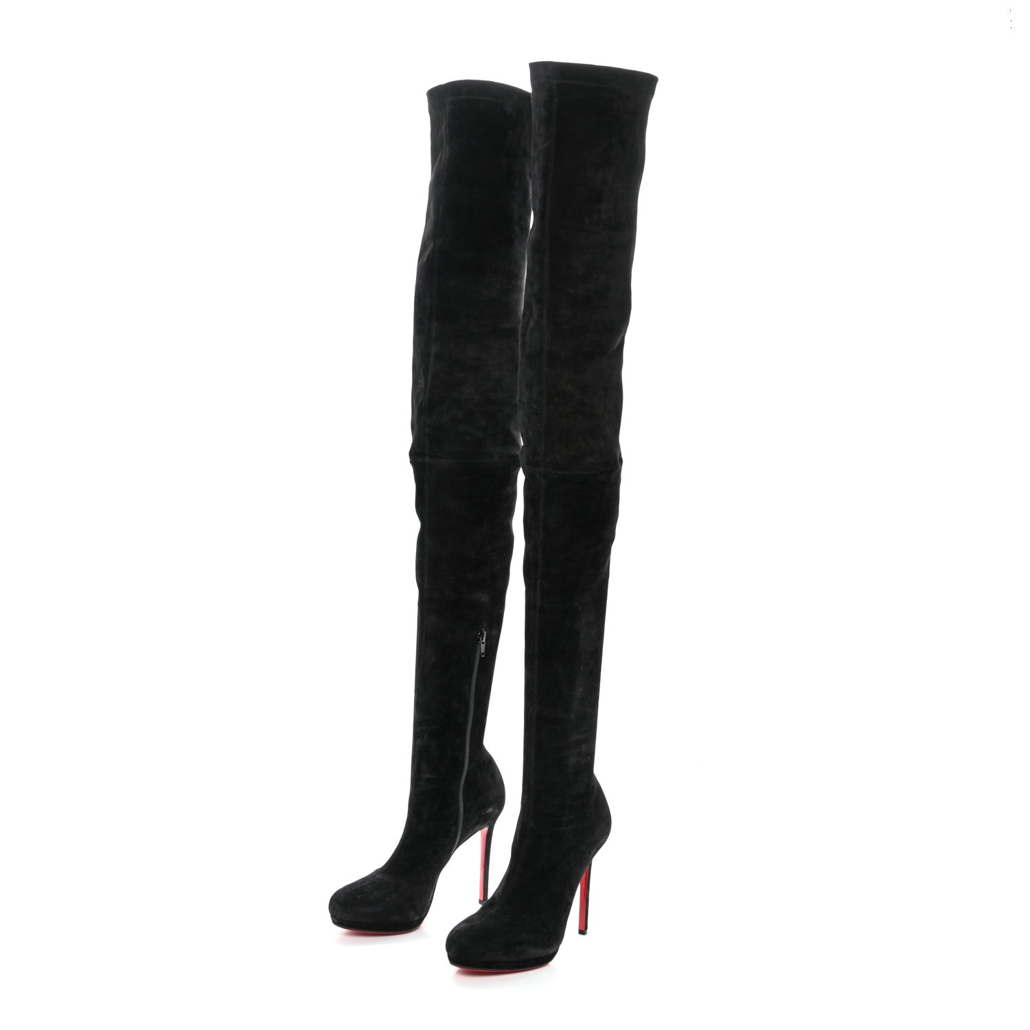 Christian Louboutin Suede Calfskin Louise XI 120 Thigh High Boots 40 Black 3 of 7