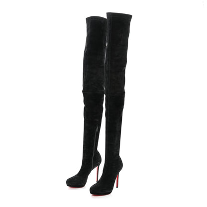 Christian Louboutin Suede Calfskin Louise XI 120 Thigh High Boots 40 Black 3 of 7