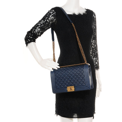 Chanel Caviar Quilted Medium Boy Flap Dark Navy Blue 2 of 9