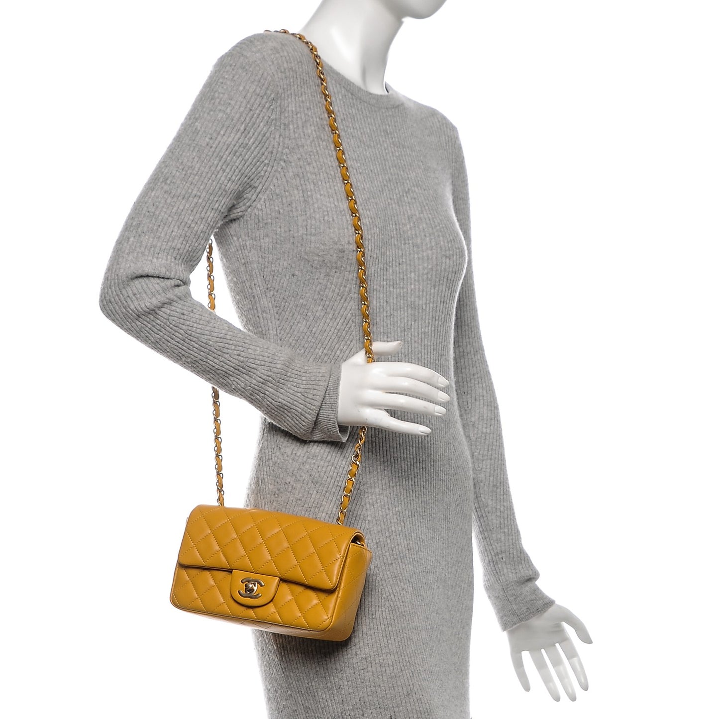 Lambskin Quilted Mini Rectangular Flap Yellow